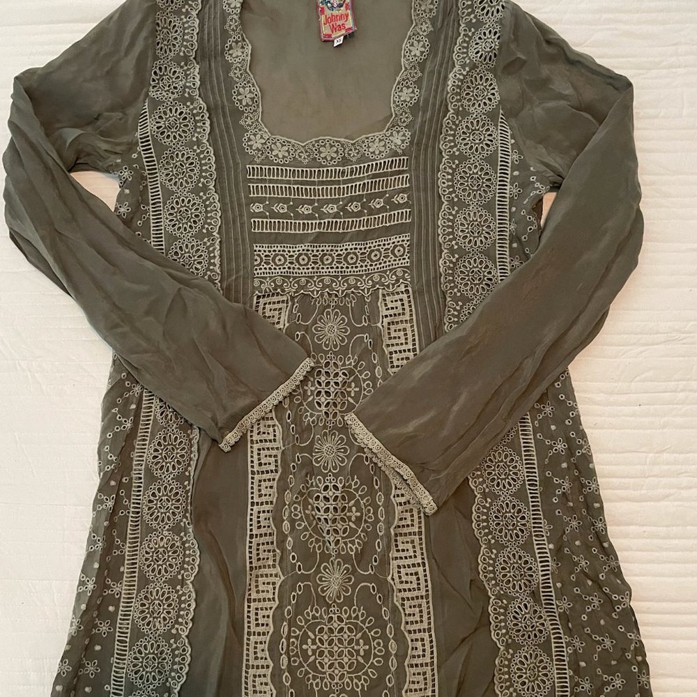 Johnny Was Long Sleeve Olive Dress